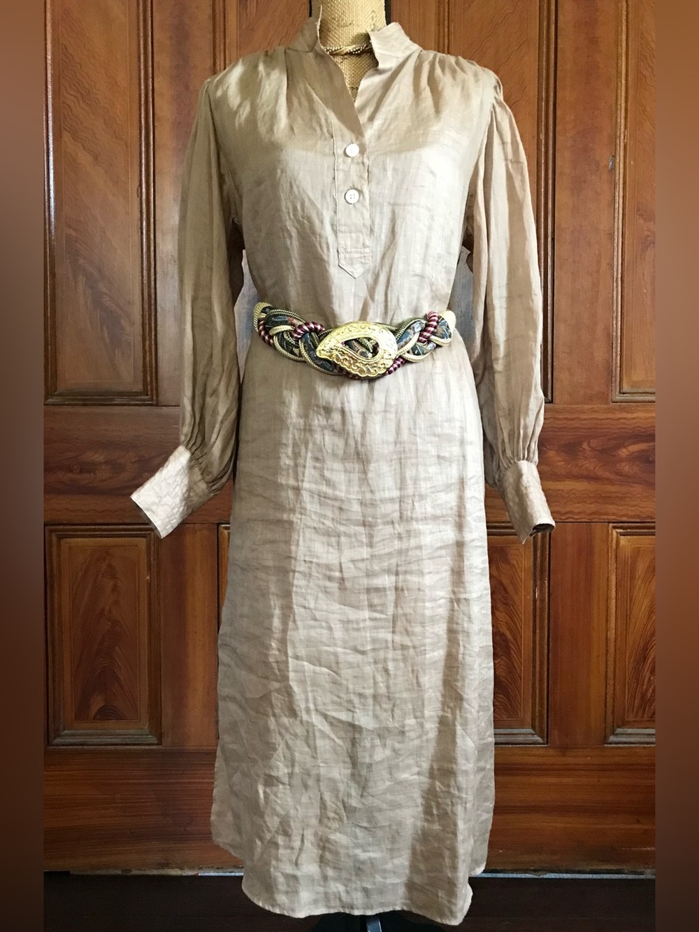 Vintage Banana Republic Beige Boho Tunic Shirt Dress w Slip & Shawl Set